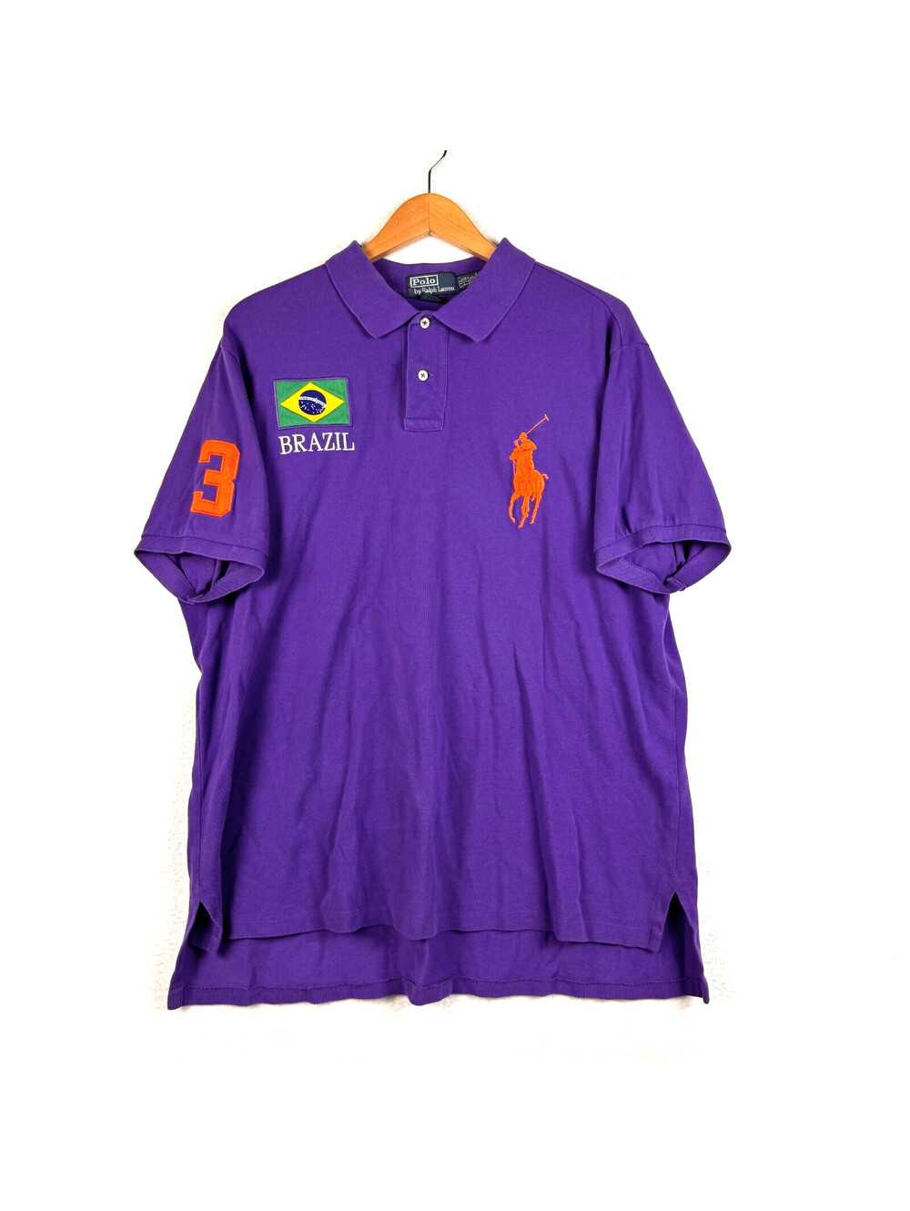 Polo Ralph Lauren Vintage Big Pony Brazil Purple Short Sleeve Shirt Size XXL 2XL